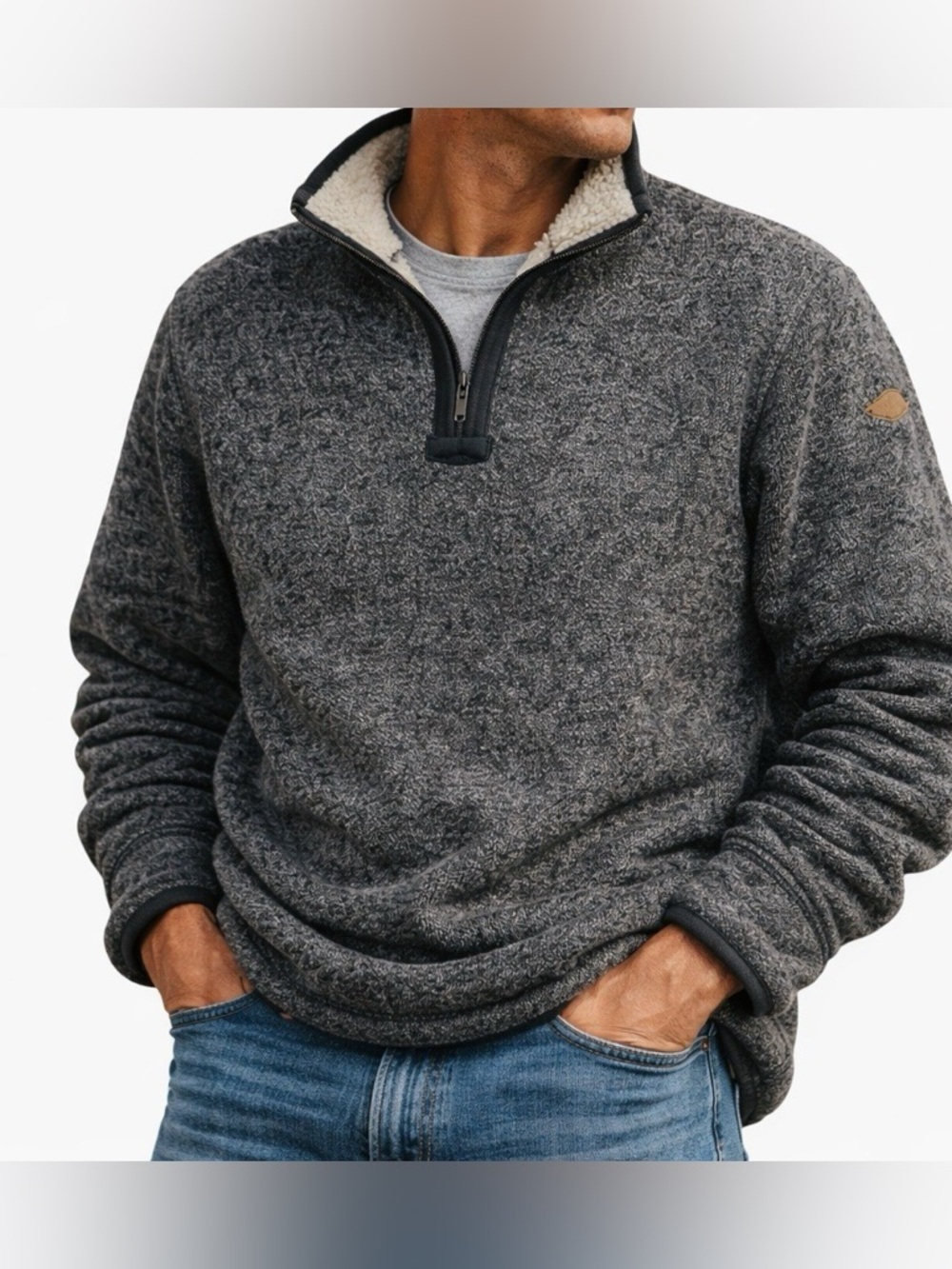 Orvis Sherpa Lined Quarter Zip Fleece Pullover Gray Men’s Medium Warm Cozy